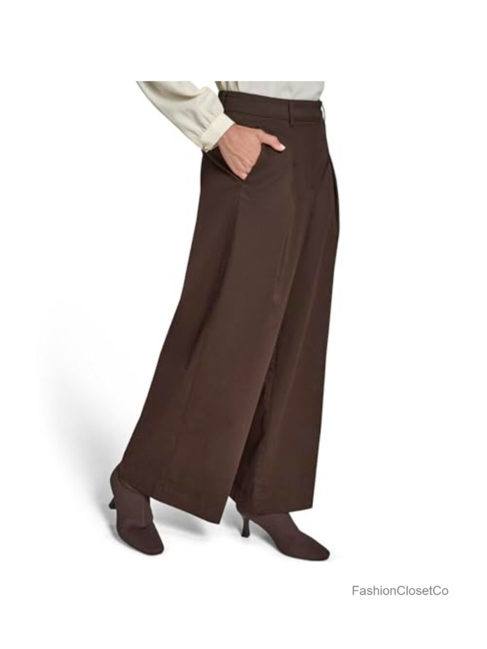 High-Waisted Wide Leg Trouser Pant Pleated Front Chino Cotton - Picture 2 of 5